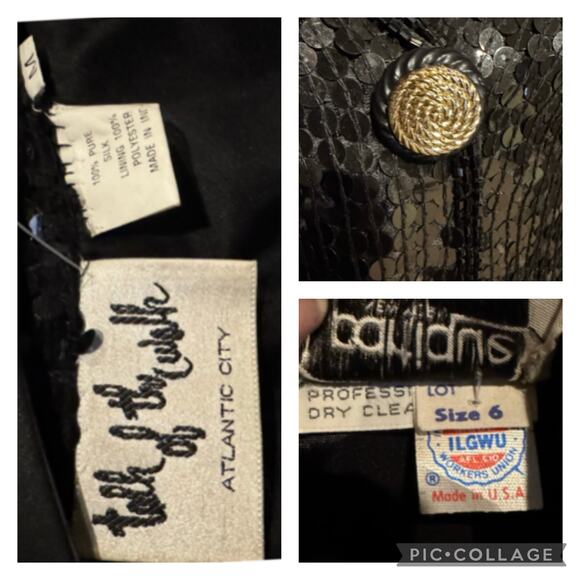 American Vtg Black Silk Sequined Formal Occasion one button Blazer coat medium - Picture 12 of 17